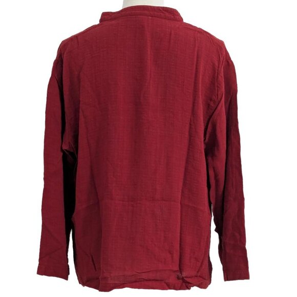 Eileen Fisher Red Button-Down Linen-Blend Long-Sleeve Shirt with Mandarin Collar - Picture 2 of 8